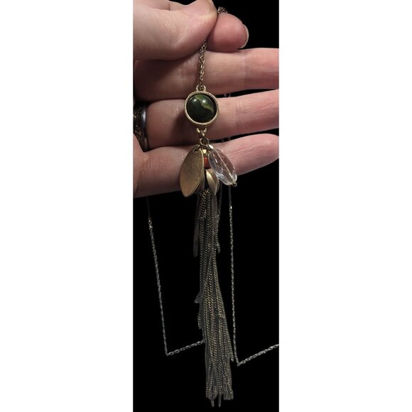 Ann Taylor Loft Floral Green And Gold Tone Tassel Necklace - Picture 5 of 7